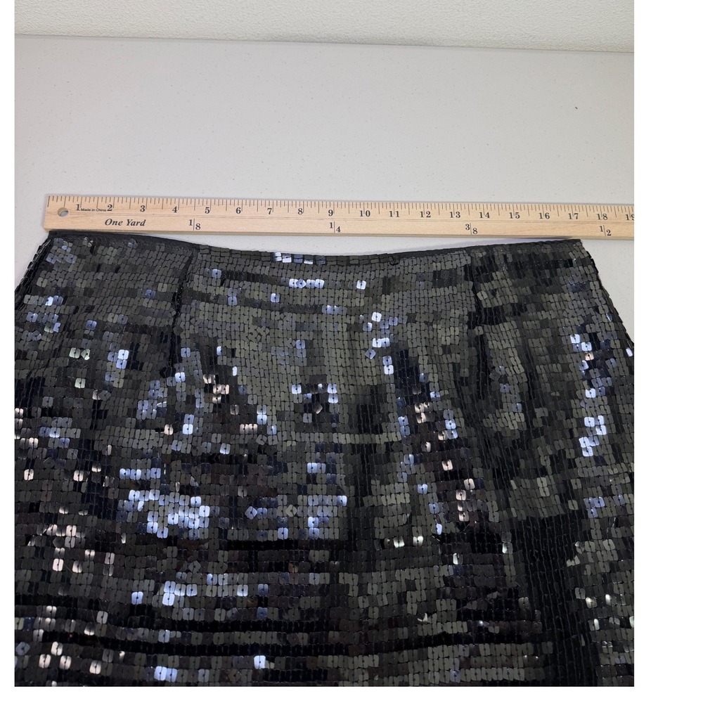 Boston Proper Black Sequin Lined Mini Skirt Party Occasion Festive Dance Size 12 - Picture 10 of 11